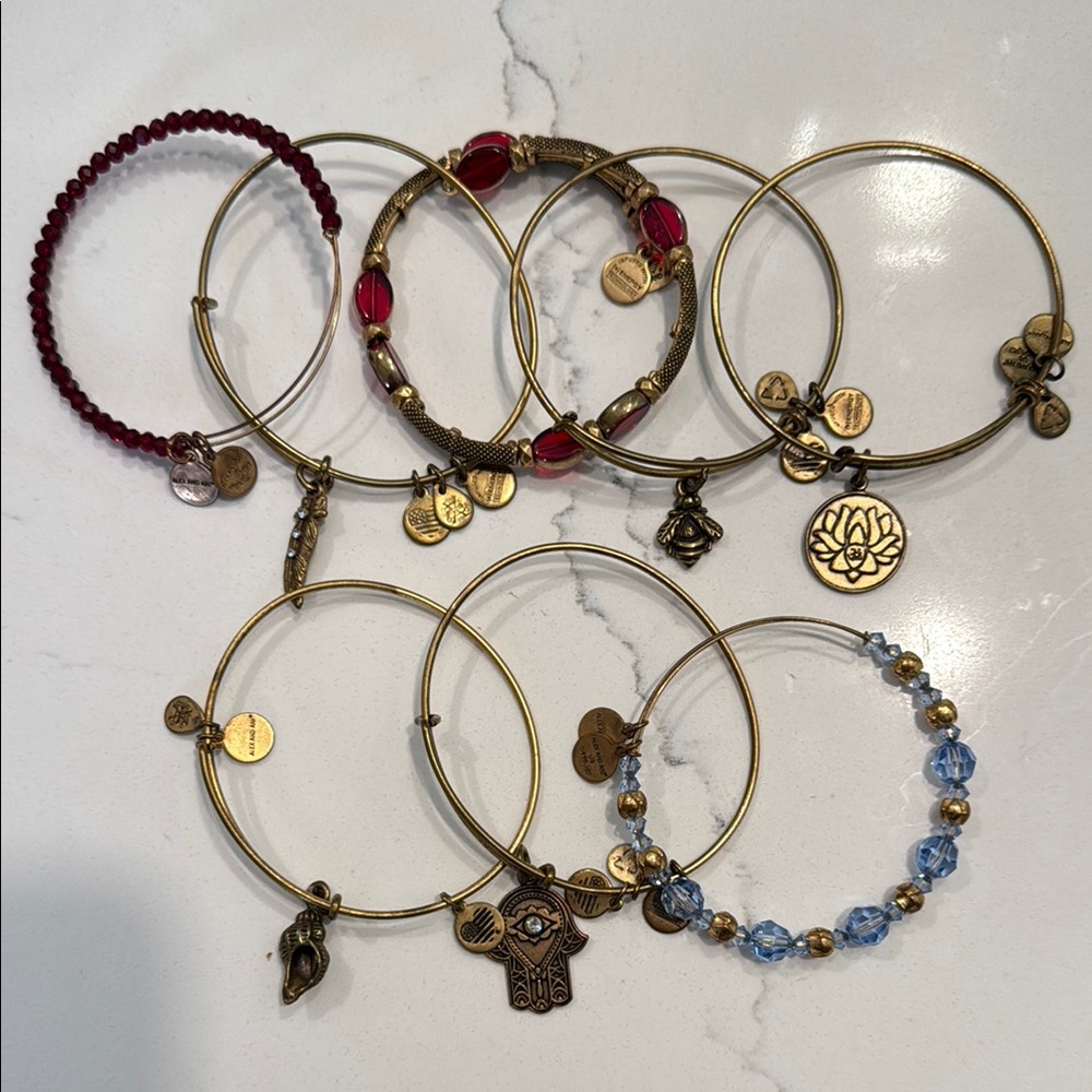 Alex and Ani Gold and Red Charm Bracelet Set